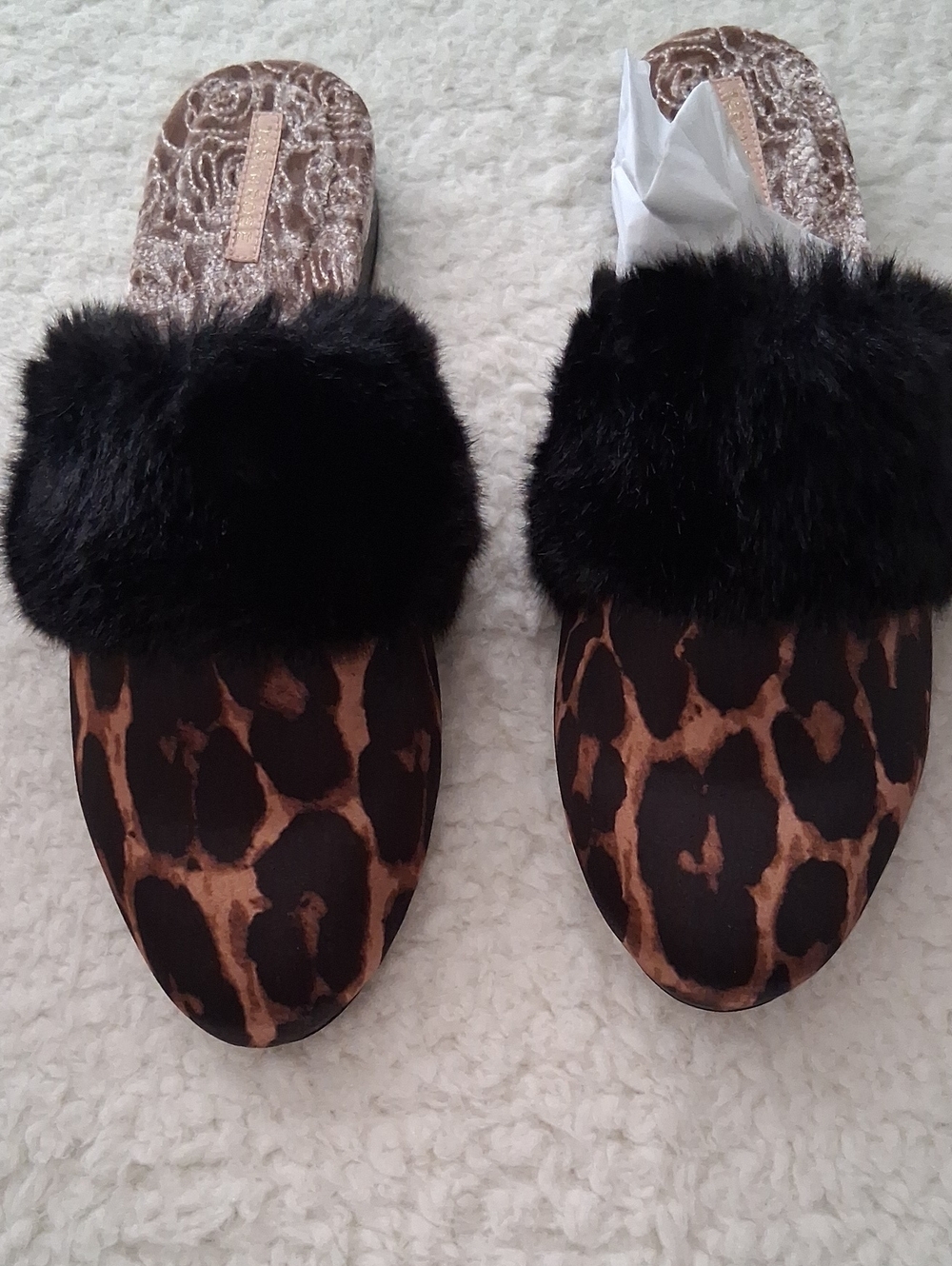 Faux Fur Leopard-Print Slip-On Mules - Black/Brown